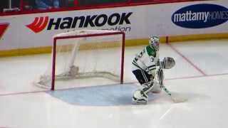 Kari Lehtonen warms up during the Stars  Senators hockey game [upl. by Engelhart]