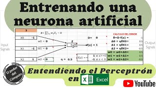 Entrenando una neurona artificial  Algoritmo del Perceptrón paso a paso en Excel [upl. by Gianina]