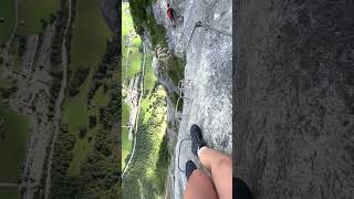 Climber Traversing the Via Ferrata Mürren Route [upl. by Hayward]