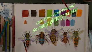 Painting Sparkly Bees – Part 2 Testing Pearlescent Metallic and Iridescent Paint Sketchbook Session [upl. by Nifled]