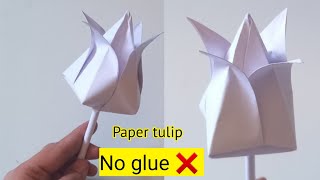 How to make paper tulipEasy origami tulipDIY tulip flowerNo glue paper craft [upl. by Ludlew]