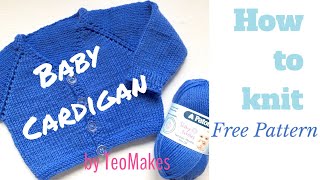 How to knit a BABY CARDIGAN  VNeckampRaglan  TeoMakes [upl. by Anjanette]