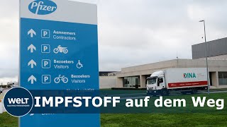 CORONAIMPFUNG BiontechPfizer Impfstoff auf dem Weg nach Deutschland [upl. by Bakemeier]