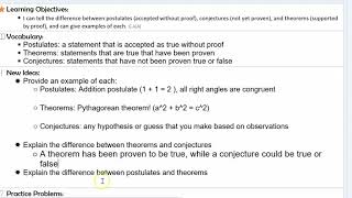 Postulates Theorems Conjectures Geometry Lesson [upl. by Samohtnhoj]