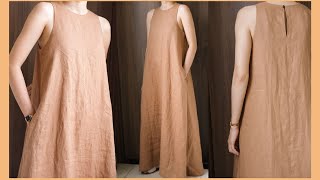 DIY Sleeveless Linen Maxi Dress  Linen Dress  Summer Dress [upl. by Dustman]