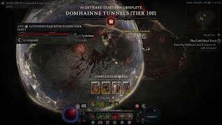 Lidless Wall Bone Spear Necro Solo Nightmare Tier 100 Donhainne Tunnels  Diablo 4 [upl. by Aknaib]