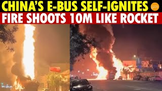 China’s Electric Bus SelfIgnites Flames Shoot Over 10 Meters High Like a Rocket Launch [upl. by Yecam]