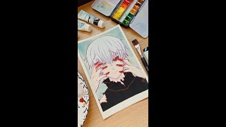 Gouache Painting of Kaneki Ken  Tokyo Ghoul Fanart for Inktober [upl. by Bagley]