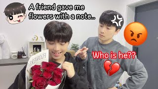 My Husband Reaction When I Get Flowers From Other Guys💔He Is So JealousGay Couple Prank BL [upl. by Norab165]