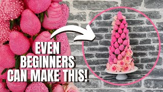 Pink Chocolate Covered Strawberries  DIY Spiral Tower with Flowers [upl. by Jessica]