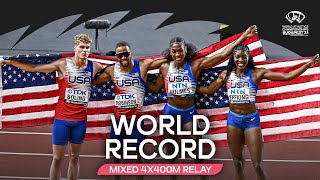 🇺🇸s mixed 4x400m relay team smashes world record 🔥  World Athletics Championships Budapest 23 [upl. by Kcirdled]