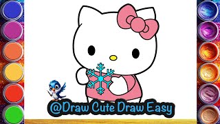 Hello Kitty Snowflake 🐱🐈🌈❄️🎄❄️Super Cute Easy Winter Drawing for Kids  Let’s Draw Together [upl. by Inigo667]