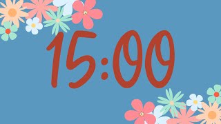 15 Minute Cute Spring Flower Classroom Timer No Music Fun Synth Alarm at End [upl. by Bogosian]