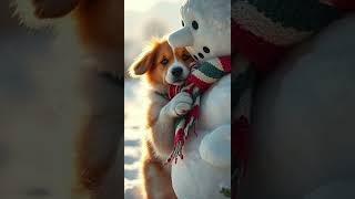 Puppy Meets Snowman A Winter Adventure❄️🐾dogs cuteanimals shorts trendingshorts youtubeshorts [upl. by Yvonner]