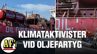 Ryskt ”oljeskuggskepp” attackerat av klimataktivister vid Gotland [upl. by Eitsim]