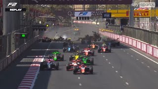 F2 2024 Azerbaijan Race 2 Terrifying Start Crash [upl. by Dahc]