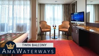 AMA Prima  Twin Balcony Stateroom Tour amp Review 4K  AMA Waterways River Cruise Category AAAB [upl. by Conlin]