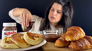 PANCAKES CROISSANTS amp NUTELLA  MUKBANG  ASMR [upl. by Ardnac61]