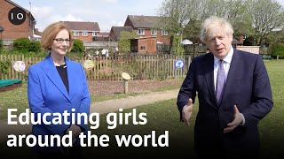 Prime Ministsr Boris Johnson visits Cleves Cross Primary School in County Durham with Julia Gillard [upl. by Winonah191]