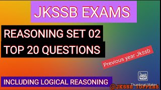 REASONING PRACTICE SET 02 FOR ALL JKSSB EXAMS  FINANCE INSPECTOR  FORESTER  PATWARI  SUPERVISOR [upl. by Giarc771]