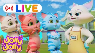 LIVE🔴😸Three little kittens😸 Itsy bitsy spider  More  Jolly Jolly amp Animals  Best Kids Songs [upl. by Ayota]