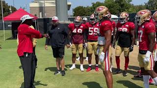 Fred Warner welcomes the 49ers linebackers including new signee Mychal Kendricks to practice [upl. by Lemhaj]