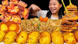 Eating Spicy Masala Egg Curry Grilled PorkBrinjal Pakauda amp Fried Rice Nepali Mukbang Eating Show [upl. by Hsizan]