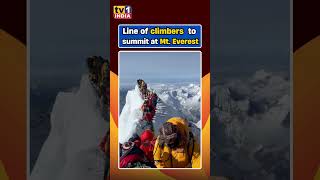 Line of climbers to summit at Mt Everest [upl. by Noremmac]