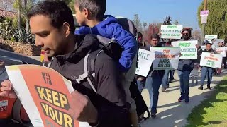 Indian tech workers in Silicon Valley protest immigration discrimination [upl. by Nolyk]