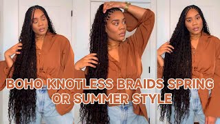 Boho Knotless Braids Spring or Summer Style [upl. by Osbourn]