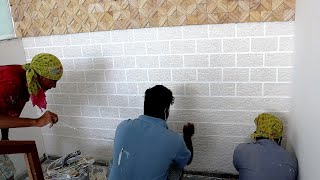 bricks wall texture design how to making  wall painting new ideas [upl. by Adaynek]