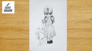 EINFACHES ZEICHNEN MIT BLEISTIFT  WIE ZEICHNET MAN EIN KLEINES MÄDCHEN MIT IHREM TEDDY [upl. by Barrett]