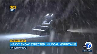 Wrightwood hit with fastfalling snow gusty winds as storm moves through SoCal [upl. by Rorke]