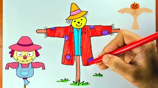 How to draw scarecrow  coloring scarecrow [upl. by Leirda]