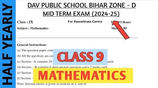 Dav class 9 maths half yearly exam question paper 202425  Mid term exam  Dav paper Zone [upl. by Heyward674]