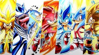 Drawing Sonic Super Forms And Transformations  Compilation 3 [upl. by Jenine]