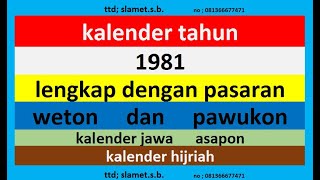 kalender 1981 lengkap pawukon  weton  pasaran kalender jawa  hijriah [upl. by Hrutkay]