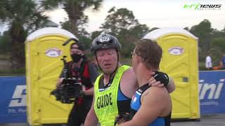 Chris Nikic finishing IRONMAN Florida 2020 as first athlete ever with the down syndrome [upl. by Herrod987]