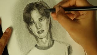 Portrait drawing in sketchbook ASMR [upl. by Ralaigh205]