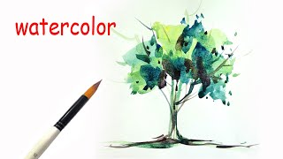 how to draw a tree easy 02  Watercolor Painting for Beginners  දියසායම් සරළව ගහක් අඳිමු 02 [upl. by Ahsinac620]