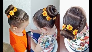 Penteado Infantil rápido com trança raíz e coque rosquinha  Hair style for girls [upl. by Jay501]