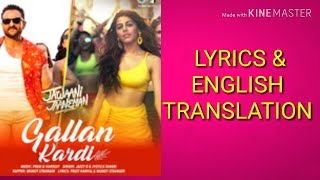 Gallan Kardi Lyrics With English Translation Jawaani Jaaneman Saif Ali Khan Jyotica Mumzy [upl. by Dietrich132]