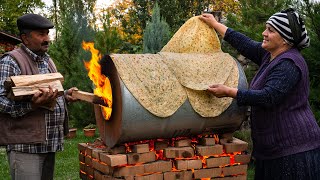 🔥 Lavash with Greens Cooking Bread on a Barrel [upl. by Marmion18]