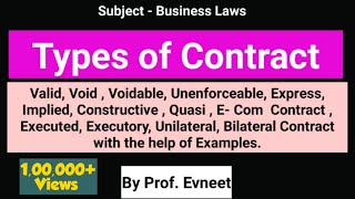 Types of Contract  Types of Contract CA Foundation  Types of Contract in Indian Contract Act 1872 [upl. by Honeywell]