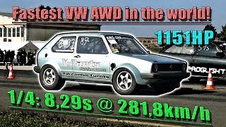 16Vampir VW Golf Mk1 1150HP AWD 829s  281kmh quotDeleted Original Version 2014quot [upl. by Nylikcaj]