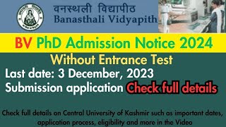 Banasthali Vidyapith PhD Admission 2024 [upl. by Wenn]