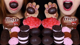 ASMR DARK CHOCOLATE MATCHA EGG CAKES MampMS ICE CREAM SUNDAE STRAWBERRY POPPING BOBA CHEESECAKE 먹방 [upl. by Polk]