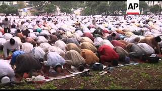 Muslims attend prayers for religious festival Eid AlAdha [upl. by Leahcimaj]