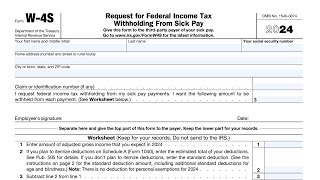 IRS Form W4S walkthrough Request for Federal Income Tax Withholding from Sick Pay [upl. by Plusch]