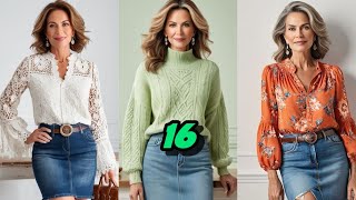 16 combinaciones con FALDAS de JEANS para mujeres mayores de 40 y 50 años [upl. by Eromle916]